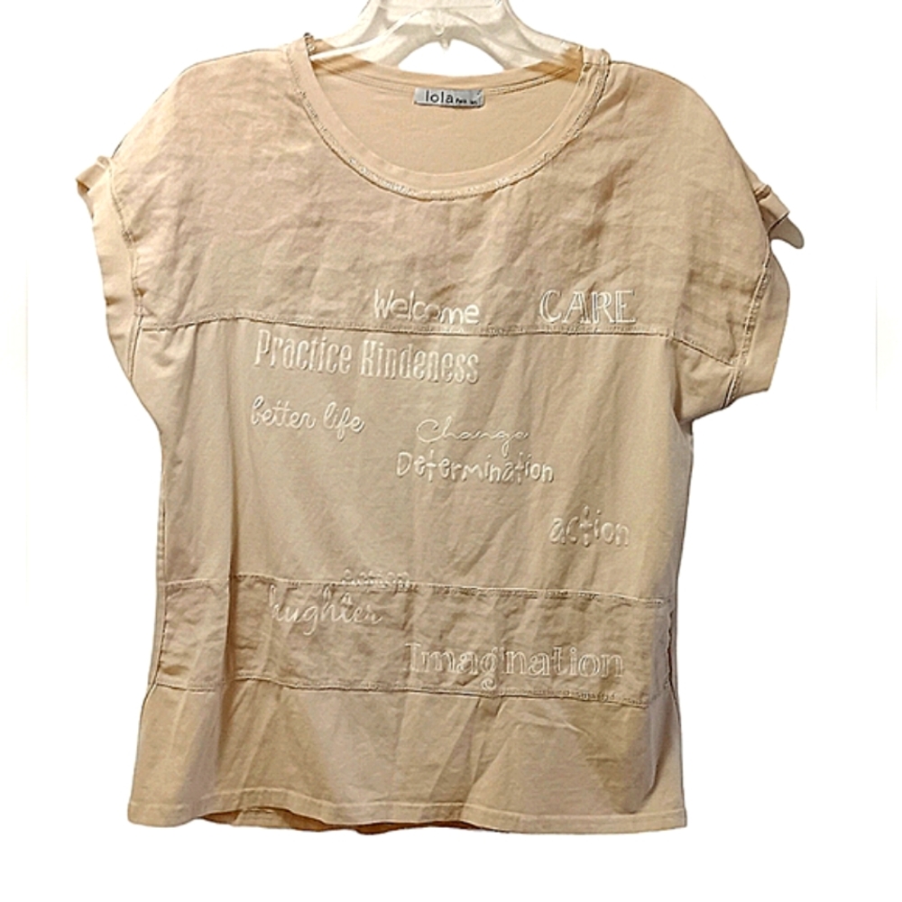 - LOLA PARIS LINEN/COTTON TOP W/POSITIVE WORDS